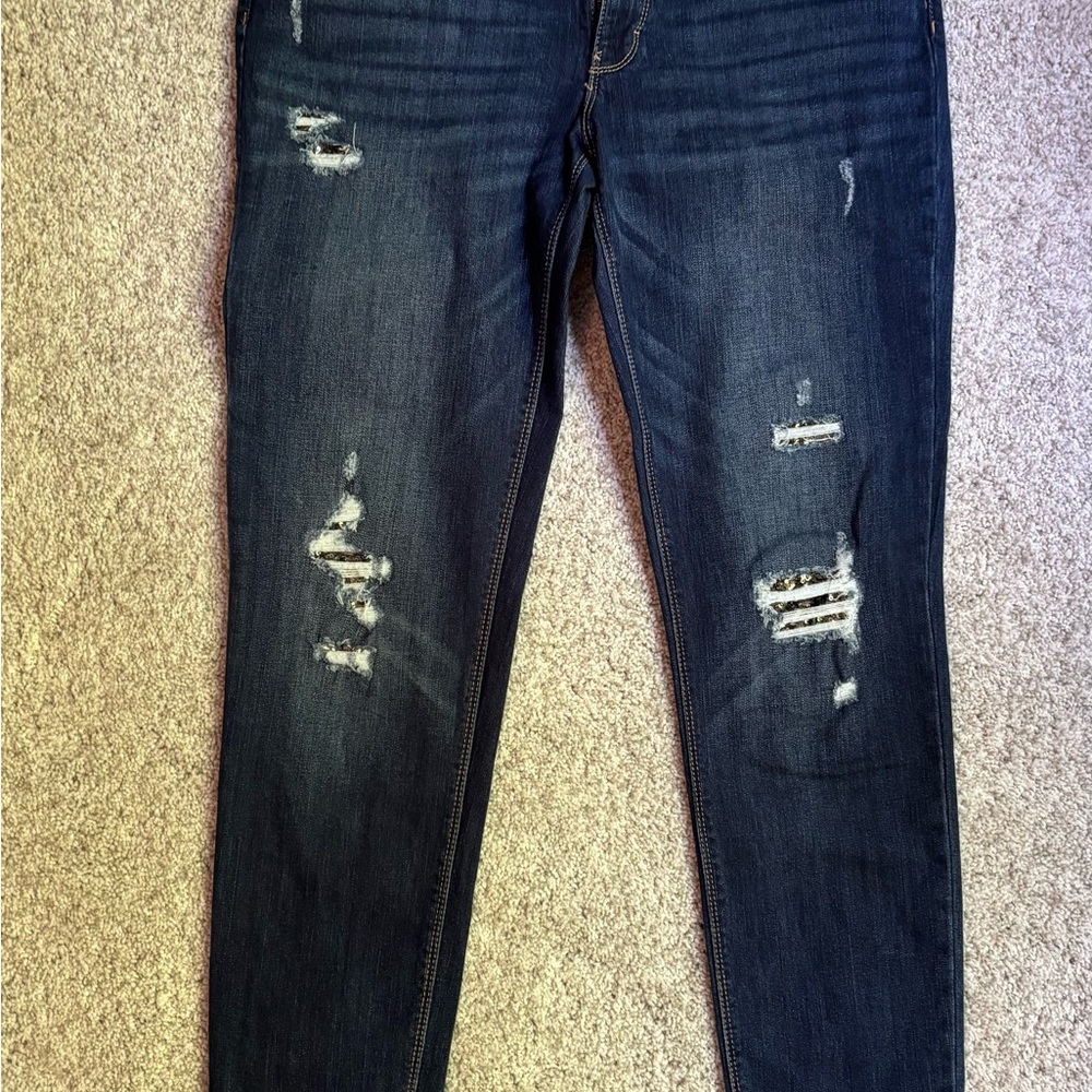 White House Black Market Blue Skinny Jeans with Distressed Details